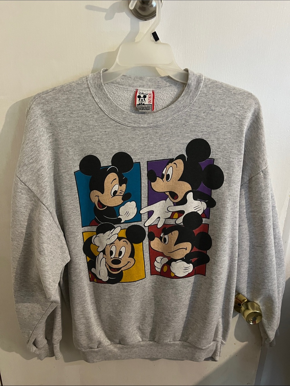 Disney Gray Crewneck Sweatshirt with Colorful Mickey Panels